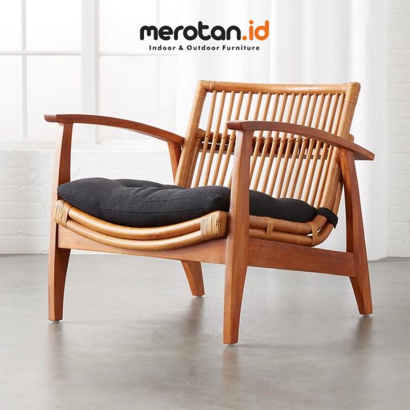 Kursi Santai Jati Kombinasi Rotan Alam / Kursi Malas Jati Rotan / Lazy Chair / Kursi Cafe Jati Mix Rotan / Arm Chair