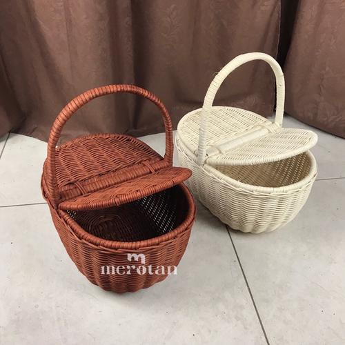 Keranjang Piknik Rotan Model Oval (Size M) / Keranjang Hampers Rotan / Keranjang Rotan