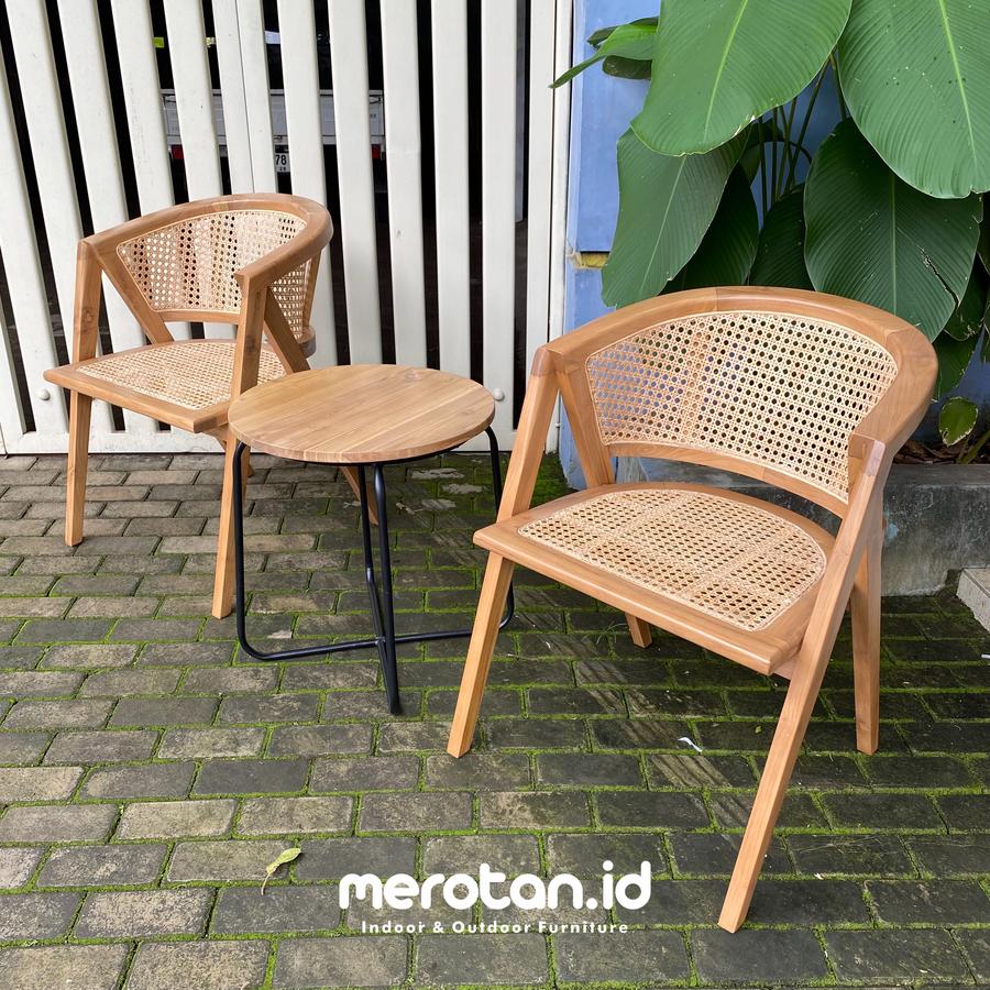 Set Kursi Teras Jati Anyaman Rotan Alam / Kursi Cafe Jati Anyaman Rotan / Kursi Outdoor Jati 