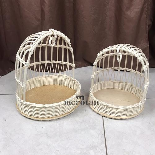 Keranjang Rotan Model Kurungan Bulat (paket hemat isi 2 set) / Keranjang Parcel Rotan Model Kurungan