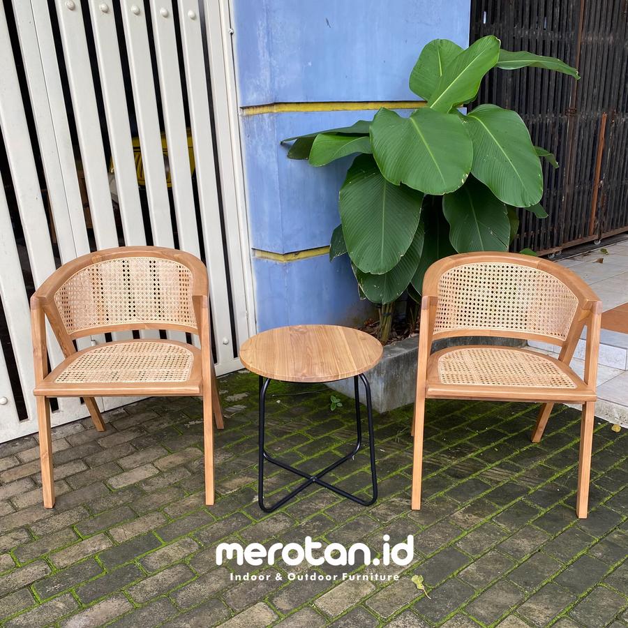 Set Kursi Teras Jati Anyaman Rotan Alam / Kursi Cafe Jati Anyaman Rotan / Kursi Outdoor Jati 