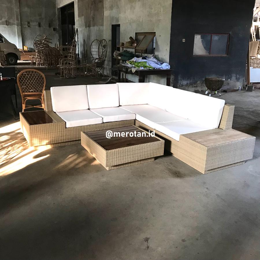 Set Sofa Sudut Rotan Sintetis / Sofa Tamu Rotan Sintetis Premium