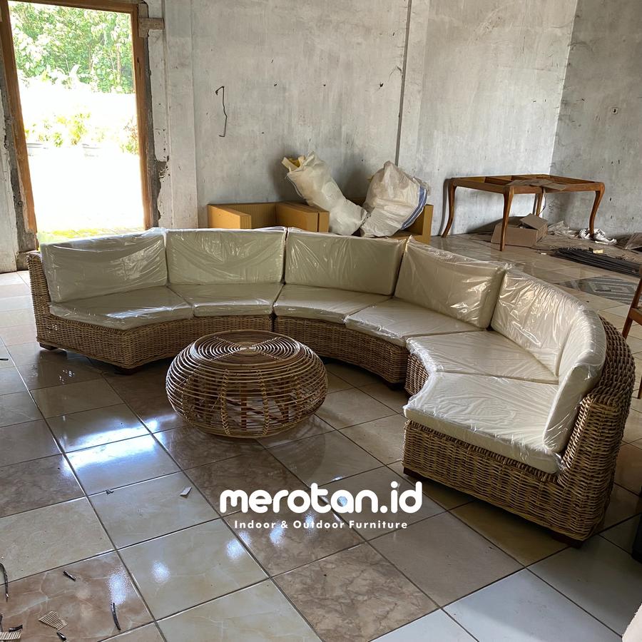 Set Sofa Tamu Rotan Alam Model Lingkaran / Kursi Rotan Natural