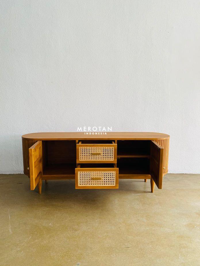 BUFET MEJA TV JATI MINIMALIS PINTU PINGGIR & LACI