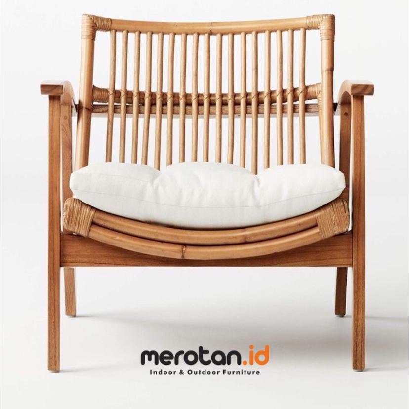 Kursi Santai Jati Kombinasi Rotan Alam / Kursi Malas Jati Rotan / Lazy Chair / Kursi Cafe Jati Mix Rotan / Arm Chair