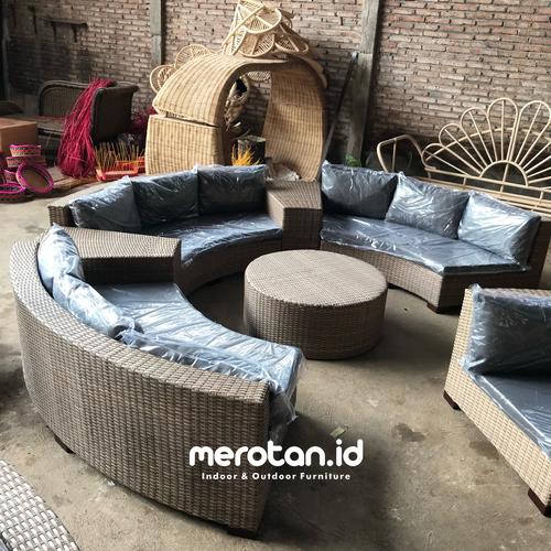 Set Sofa Tamu Outdoor Rotan Sintetis / Kursi Tamu Outdoor Melingkar / sofa Santai Outdoor
