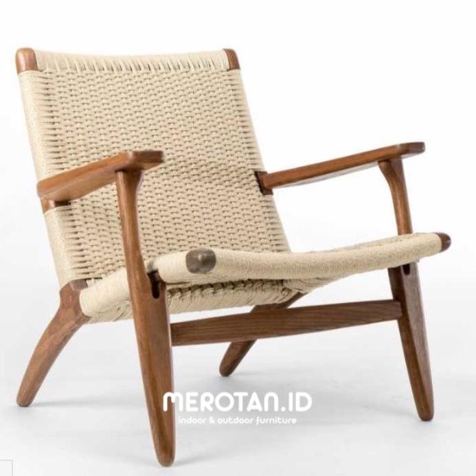 Kursi Santai Jati Anyaman Rotan Sintetis / Lazy Chair Anyaman Tali / Kursi Cafe Jati Anyaman