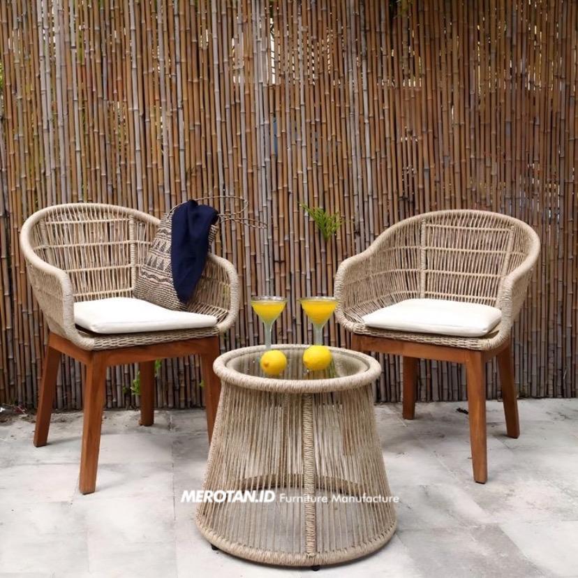 Set Kursi Teras Rotan Sintetis Minimalis / Set Kursi Outdoor Rotan Sintetis