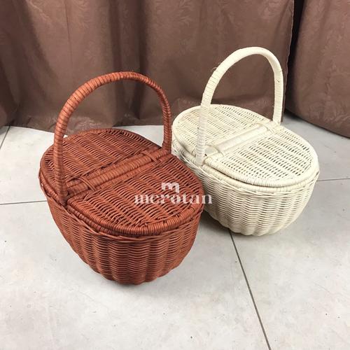 Keranjang Piknik Rotan Model Oval (Size M) / Keranjang Hampers Rotan / Keranjang Rotan