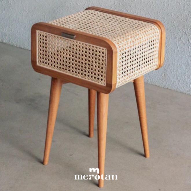 Nakas Retro / Nakas Jati Anyaman Rotan / Side Table