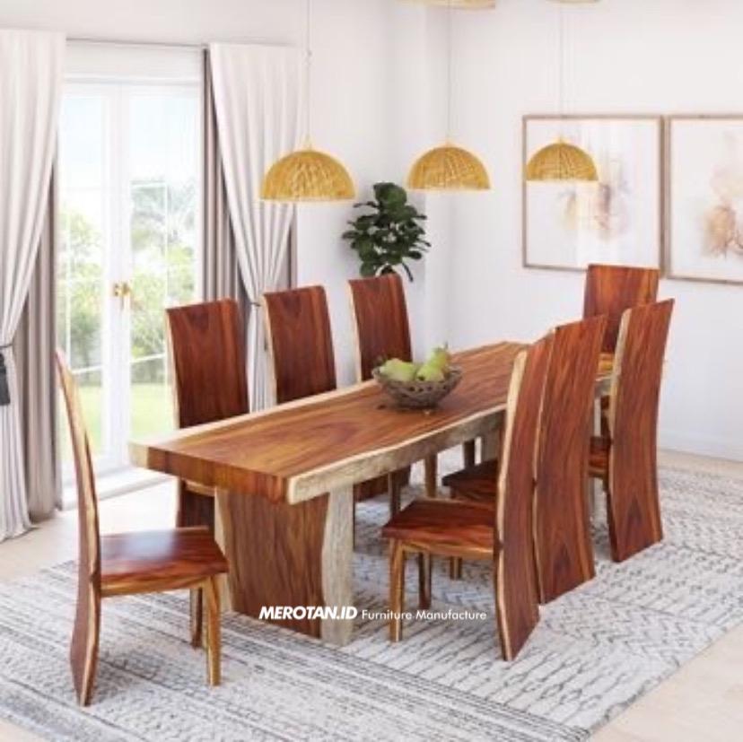 Set Kursi Makan Minimalis Kayu Trembesi / Set Meja Makan Kayu Trembesi