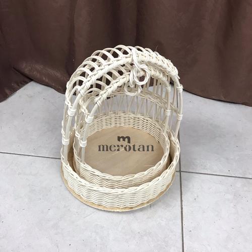 Keranjang Rotan Model Kurungan Bulat (paket hemat isi 2 set) / Keranjang Parcel Rotan Model Kurungan