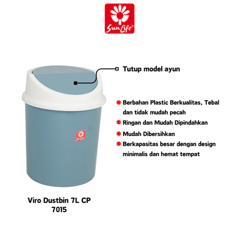 SunLife Viro Dustbin Tempat Sampah Plastik 7 L Rubbish bin Perlengkapan Kebersihan SNL-7015
