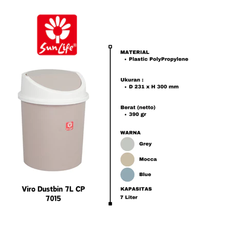 SunLife Viro Dustbin Tempat Sampah Plastik 7 L Rubbish bin Perlengkapan Kebersihan SNL-7015