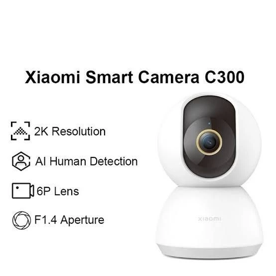 Xiaomi CCTV Smart Camera C300 2K Ultra-clear HD Rotasi 360° F1.4 AI Night Vision Inframerah Sistem Pelacakan Manusia