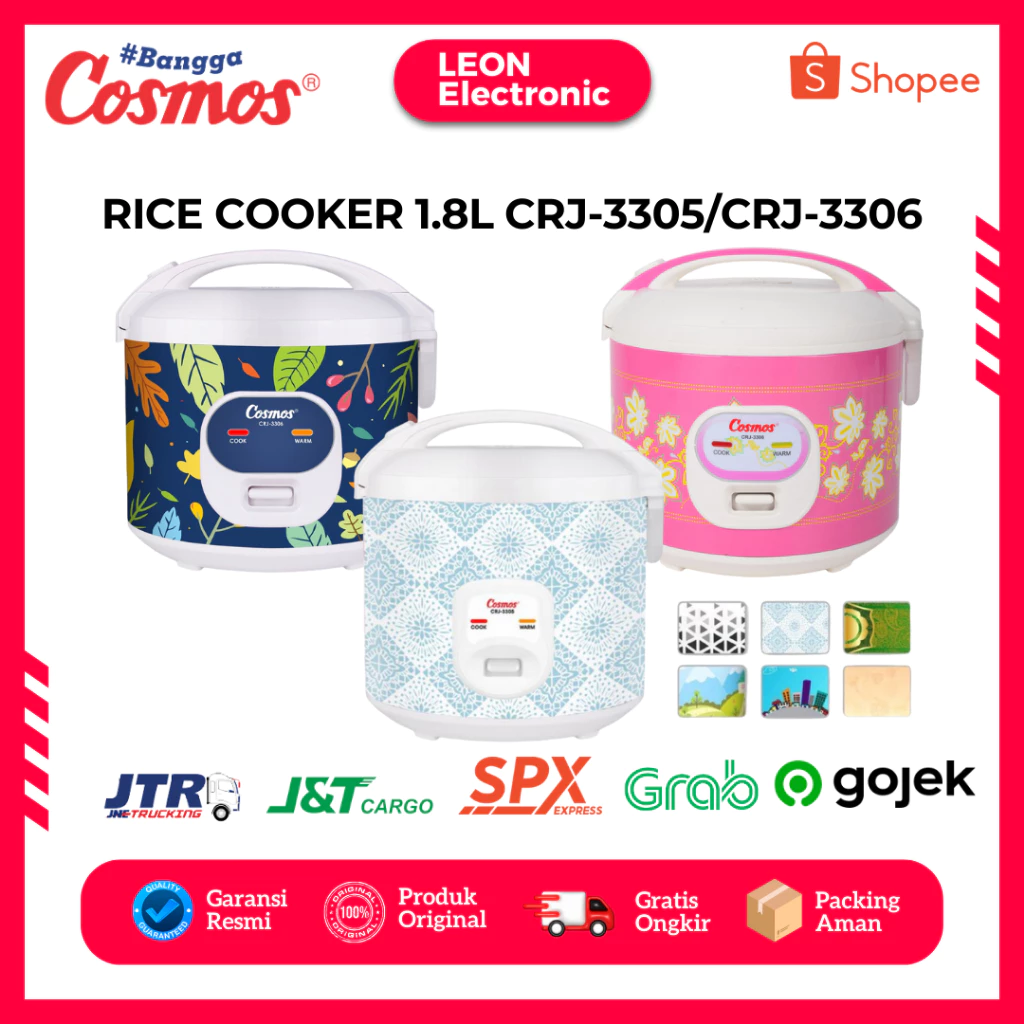 COSMOS RICE COOKER / MAGIC COM CRJ 3306 / CRJ-3306 / 3306/ 3305/3301/101N (1,8 LITER)