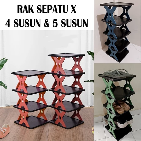 Rak Sepatu X 5 Susun Tempat Penyimpanan Sandal Sepatu 4 Susun Plastik / Rak Sendal 5 Tingkat
