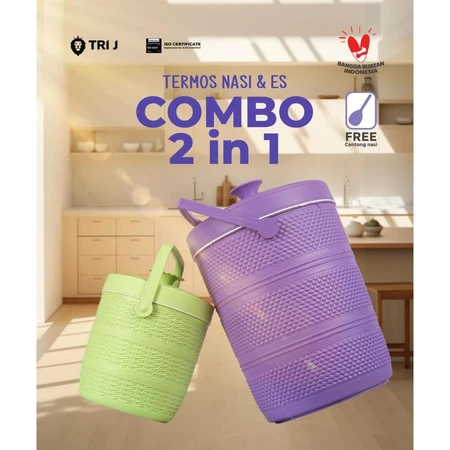 PAKET COMBO 2 in 1 Rice Bucket Termos Rotan Tempat Penyimpanan Nasi dan Es