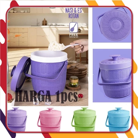 Termos Nasi Rice Bucket Rotan no 6.5 (1.5L) / Ice Bucket 6.5 / Tempat Penyimpanan Nasi dan Es 1.5L