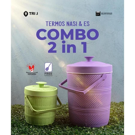 PAKET COMBO 2 in 1 Rice Bucket Termos Rotan Tempat Penyimpanan Nasi dan Es
