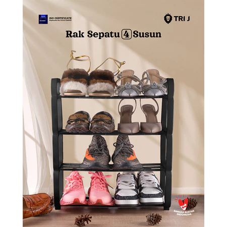 TRI J Rak Sepatu Sandal 4 Susun Plastik Serbaguna