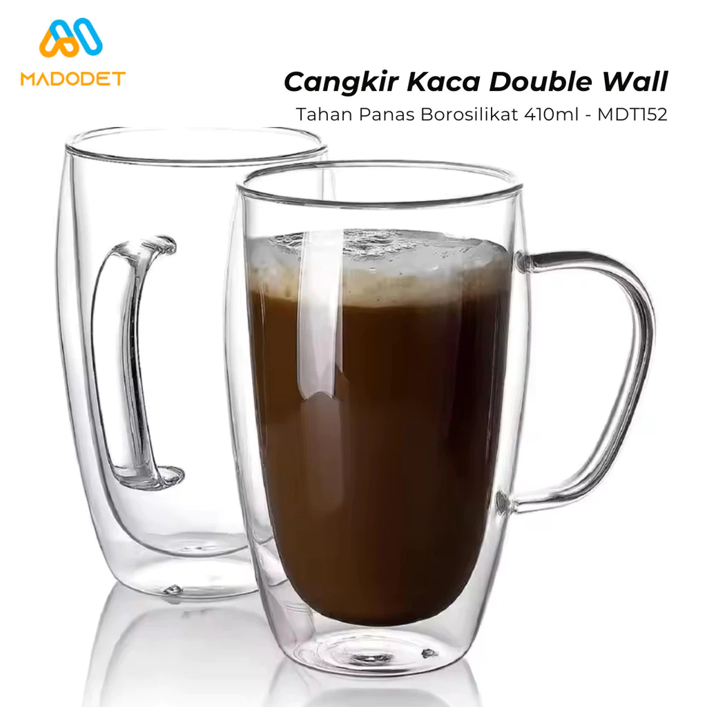 Madodet Cangkir Kopi Teh Kaca Borosilikat Tahan Panas Double Wall Mug 410ml - MDT152
