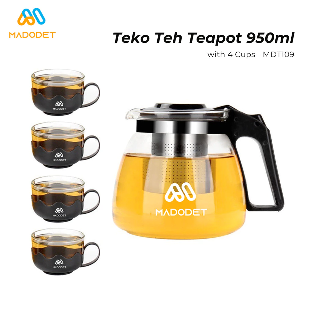 Madodet Teko Teh Kaca Tea Pot Set 4 Gelas Cangkir Elegant - MDT109