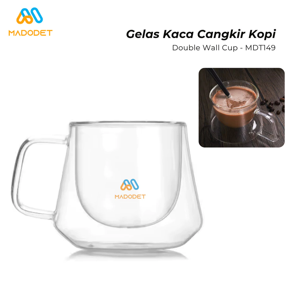 Madodet Gelas Kaca Cangkir Kopi Tahan Panas Double Wall Cup 180ml - MDT149