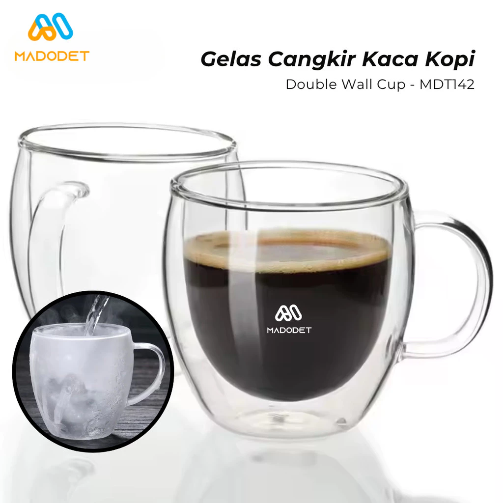 Madodet Gelas Cangkir Kopi Tea Jus Kaca Tahan Panas Double Wall Cup Glass - MDT142