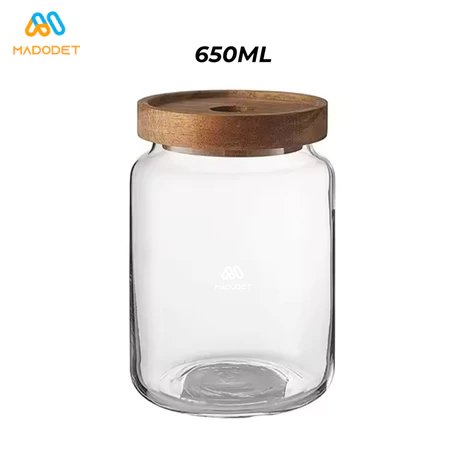 Madodet Toples Kaca Penyimpanan Kedap Udara Storage Wood Lid Canister - MDT144