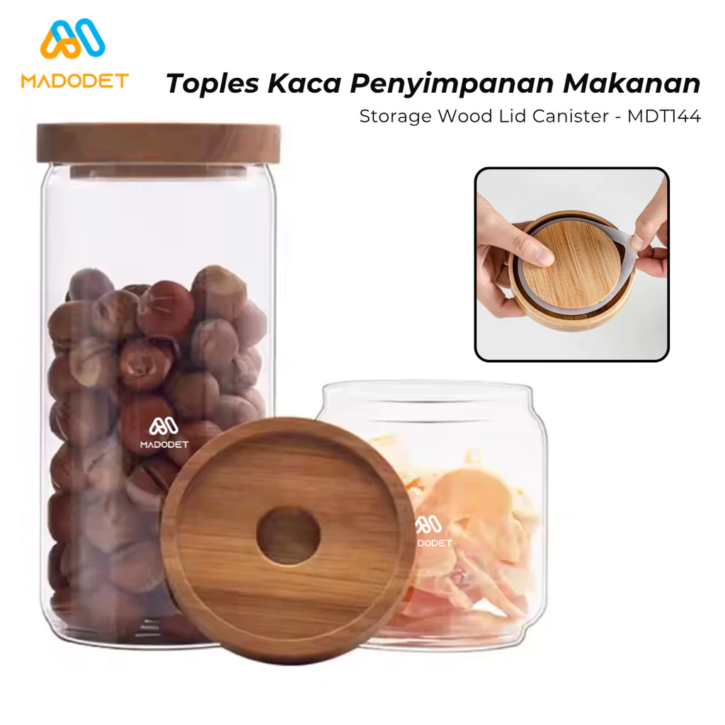 Madodet Toples Kaca Penyimpanan Kedap Udara Storage Wood Lid Canister - MDT144
