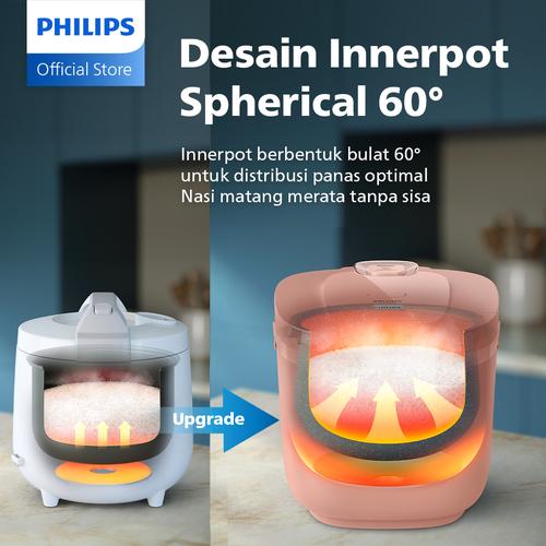 Philips Digital Rice Cooker Penanak Nasi 1.8 L - 3000 Digital Series HD4716/31 - Pink - 16 Menu Masak - Anti lengket - FreshDefense Technology - 400 Watt 