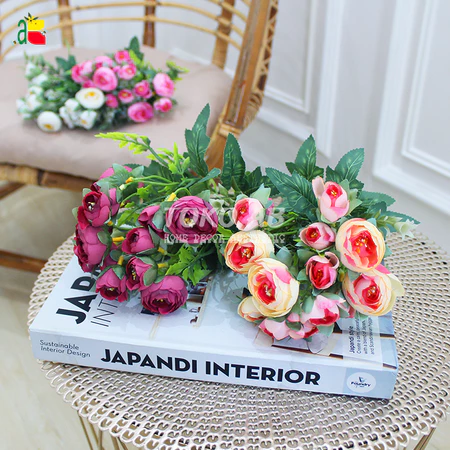 BUNGA HIAS PLASTIK PEONY MINI X5 B8192 ARTIFICIAL DEKORASI WEDDING BUKET HIAS