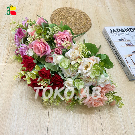 BUNGA ARTIFICIAL MAWAR LANCIP DOLAR ZQ B8088 BUNGA PLASTIK DEKORASI WEDDING BUKET MAHAR