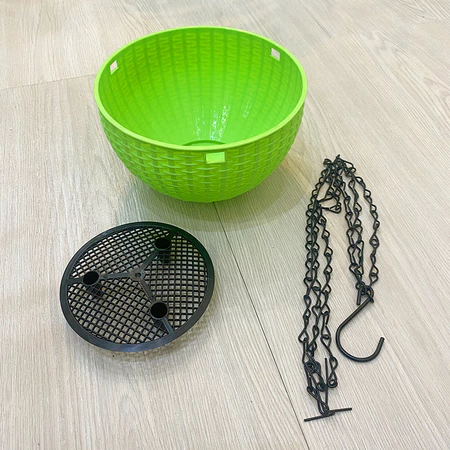 P054 POT GANTUNG ROTAN PLASTIK DIAMETER 16CM RANTAI BESI VAS BUNGA GANTUNG