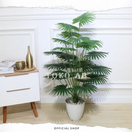 TANAMAN HIAS PLASTIK PALM KIPAS JUMBO D24 B8427 TANAMAN ARTIFICIAL DEKORASI HIAS SUDUT RUANGAN RUMAH