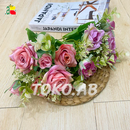 BUNGA ARTIFICIAL MAWAR LANCIP DOLAR ZQ B8088 BUNGA PLASTIK DEKORASI WEDDING BUKET MAHAR