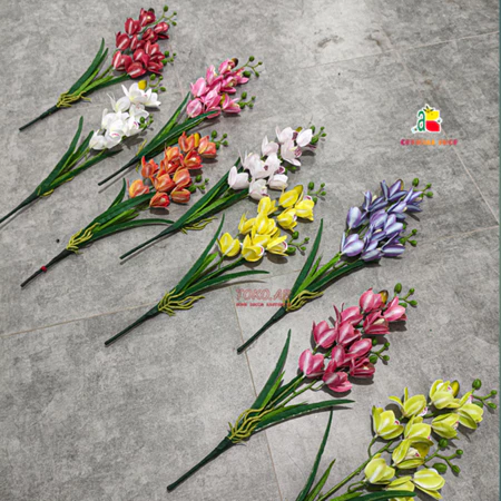BUNGA ANGGREK LATEX CYMBIDIUM 2 CABANG DAUN PANJANG BUNGA AESTHETIC RUANG TAMU KANTOR WEDDING B8464