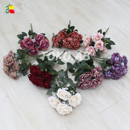 BUNGA ROSE VELVET MAWAR BELUDRU 7 CABANG BUNGA ARTIFICIAL HIASAN DEKORASI WEDDING AESTETIC B8472