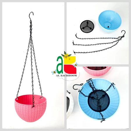 P054 POT GANTUNG ROTAN PLASTIK DIAMETER 16CM RANTAI BESI VAS BUNGA GANTUNG
