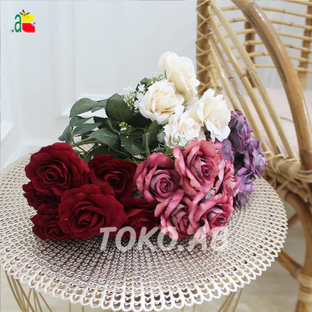 BUNGA ROSE VELVET MAWAR BELUDRU 7 CABANG BUNGA ARTIFICIAL HIASAN DEKORASI WEDDING AESTETIC B8472