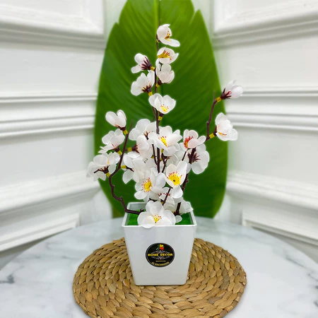 RB6070 BUNGA SAKURA PLASTIK HIAS ARTIFICIAL POT KOTAK HIASAN MEJA RUANG TAMU INDAH TOKO AB