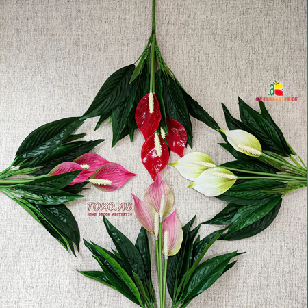 TANAMAN BUNGA HIAS PLASTIK PEACH LILY SPATUFILLUM DEKORASI RUANG TAMU RUMAH KANTOR CAFFE DEKORASI WEDDING