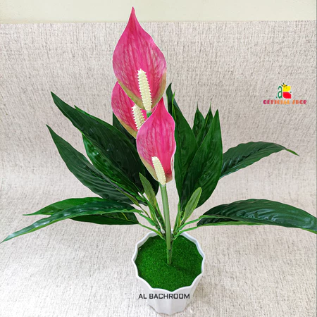 TANAMAN BUNGA HIAS PLASTIK PEACH LILY SPATUFILLUM DEKORASI RUANG TAMU RUMAH KANTOR CAFFE DEKORASI WEDDING
