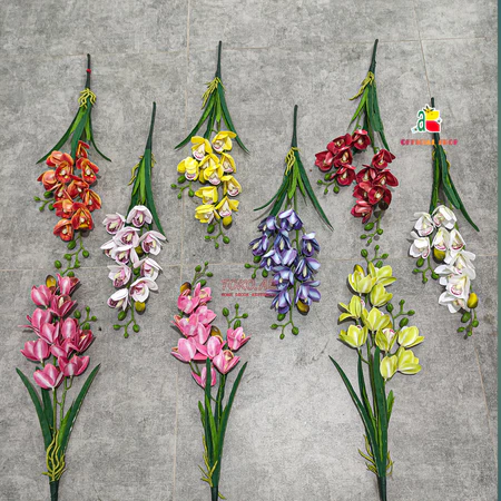 BUNGA ANGGREK LATEX CYMBIDIUM 2 CABANG DAUN PANJANG BUNGA AESTHETIC RUANG TAMU KANTOR WEDDING B8464