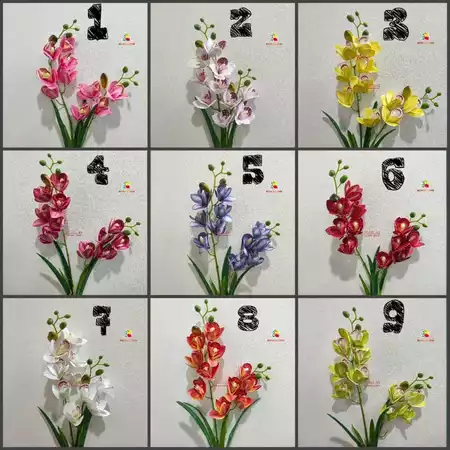BUNGA ANGGREK LATEX CYMBIDIUM 2 CABANG DAUN PANJANG BUNGA AESTHETIC RUANG TAMU KANTOR WEDDING B8464