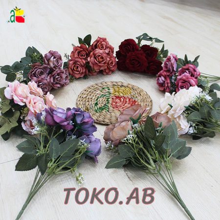 BUNGA ROSE VELVET MAWAR BELUDRU 7 CABANG BUNGA ARTIFICIAL HIASAN DEKORASI WEDDING AESTETIC B8472