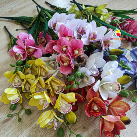 BUNGA ANGGREK LATEX CYMBIDIUM 2 CABANG DAUN PANJANG BUNGA AESTHETIC RUANG TAMU KANTOR WEDDING B8464
