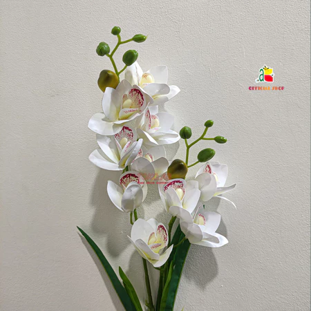 BUNGA ANGGREK LATEX CYMBIDIUM 2 CABANG DAUN PANJANG BUNGA AESTHETIC RUANG TAMU KANTOR WEDDING B8464