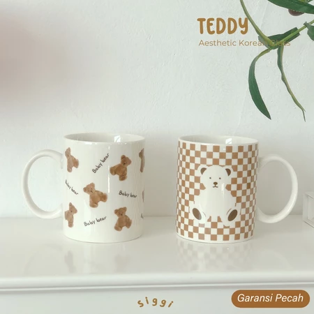 [siggi] TEDDY Korean Aesthetic Glass / Korean Mug / Korean Bear Glass Aesthetic / Gelas Kopi Cafe Korea Keramik Estetik / Home Cafe /